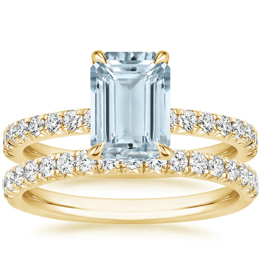 18KY Aquamarine Amelie Diamond Bridal Set, top view