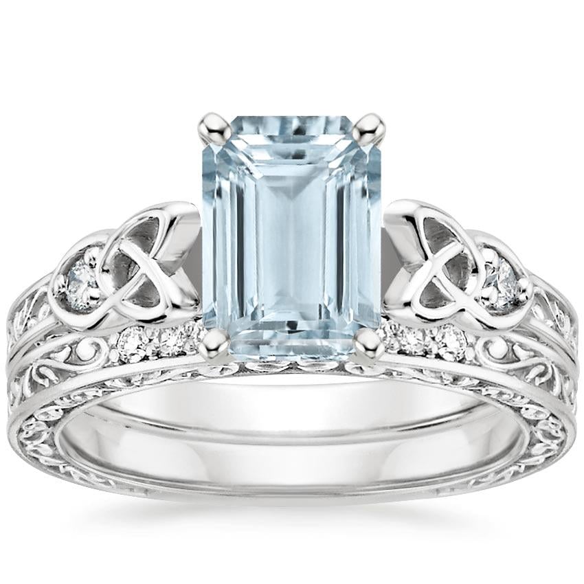 Aquamarine Aberdeen Diamond Bridal Set in 18K White Gold