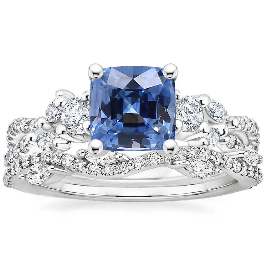 Platinum Three Stone Luxe Willow Diamond Ring with Luxe Winding Willow Diamond Ring