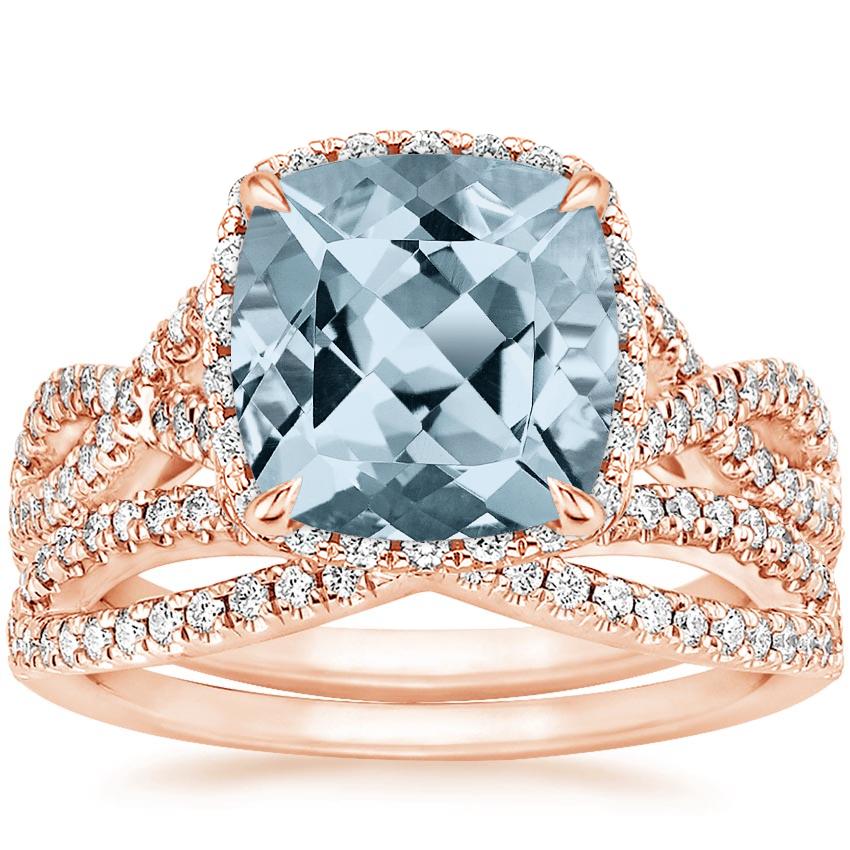 14KR Aquamarine Entwined Halo Diamond Bridal Set (1/2 ct. tw.), top view