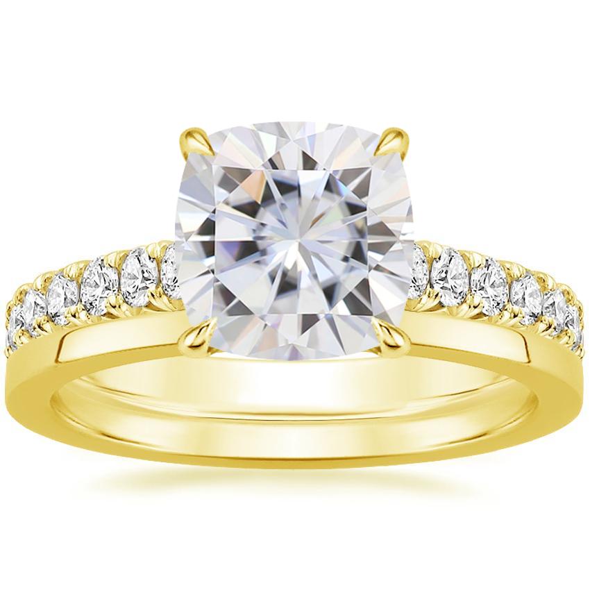 18KY Moissanite Sienna Diamond Ring (2/5 ct. tw.) with Petite Quattro Diamond Ring, top view