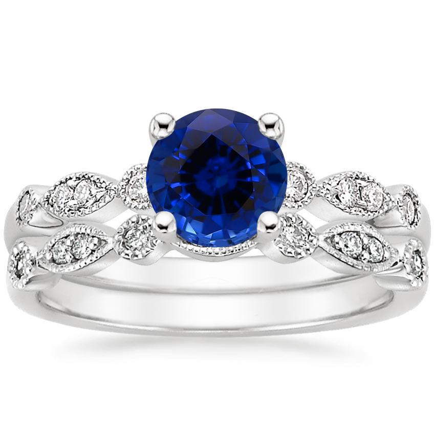 18KW Sapphire Tiara Diamond Bridal Set (1/5 ct. tw.), top view