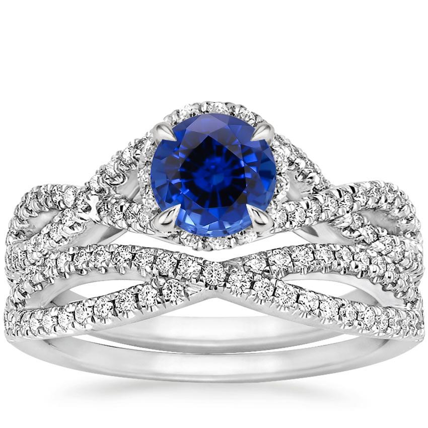 18KW Sapphire Entwined Halo Diamond Bridal Set (1/2 ct. tw.), top view