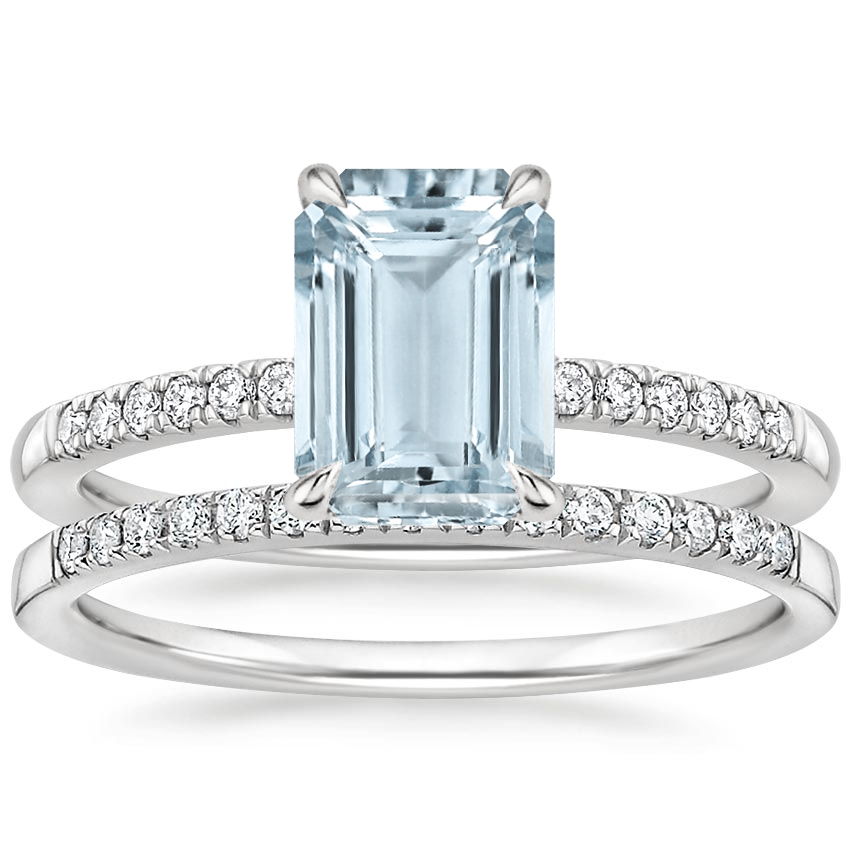 18KW Aquamarine Petite Viviana Diamond Bridal Set (1/4 ct. tw.), top view