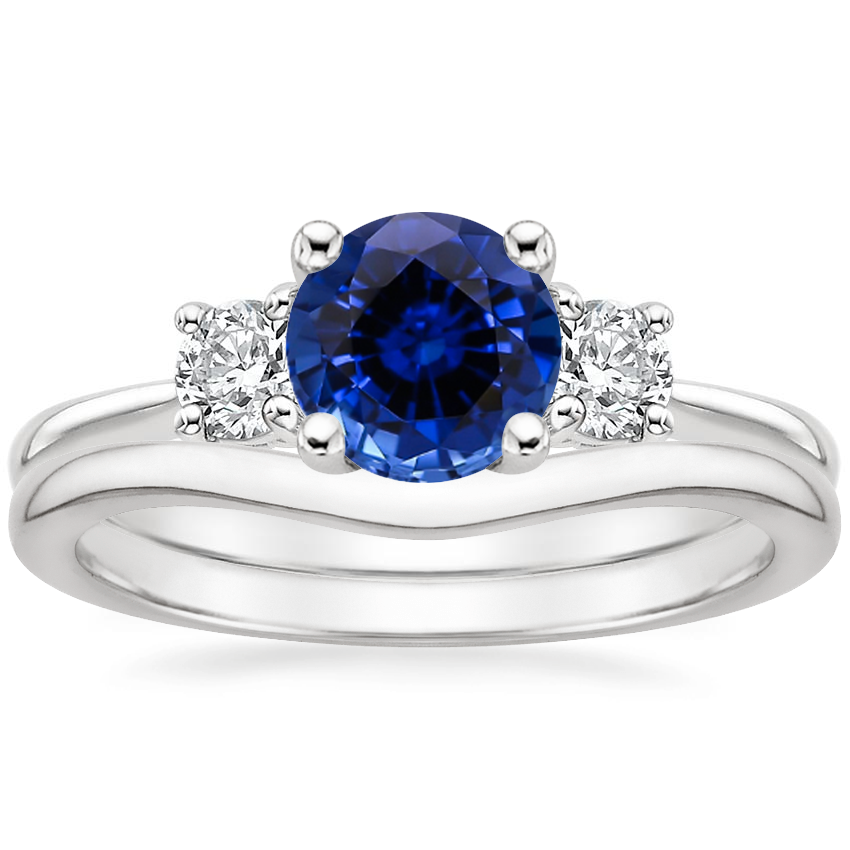 18K White Gold Serena Diamond Ring with Petite Curved Wedding Ring