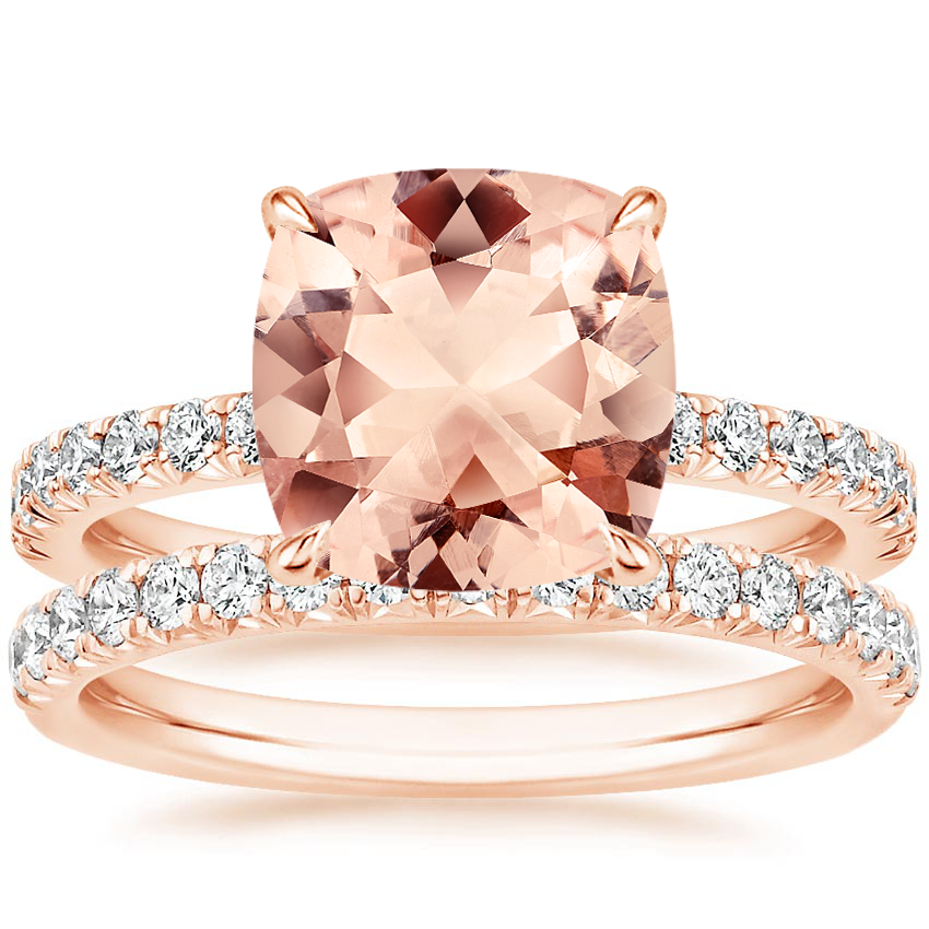 14KR Morganite Amelie Diamond Bridal Set, top view