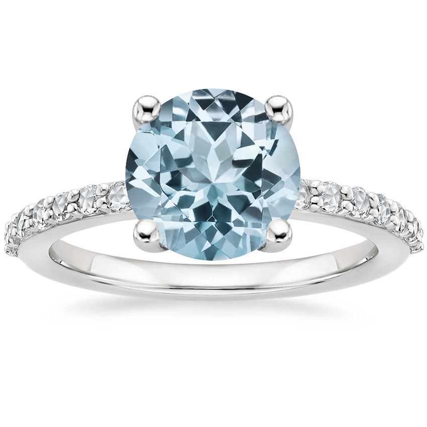 Aquamarine Rosabel Rose Cut Diamond Ring in 18K White Gold