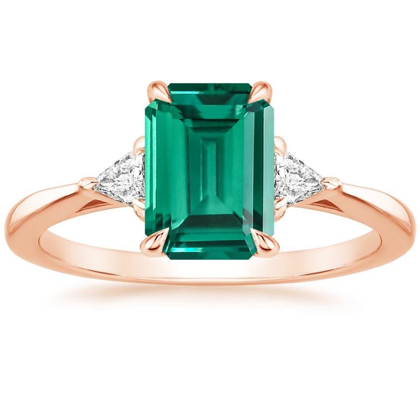 14K Rose Gold Trillion Cut Three Stone Diamond Ring, large top view