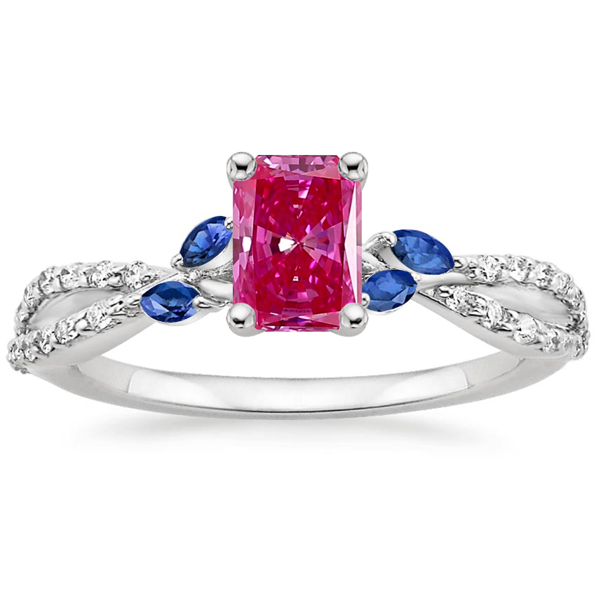 14K White Gold Luxe Willow Sapphire and Diamond Ring (1/8 ct. tw.), large top view