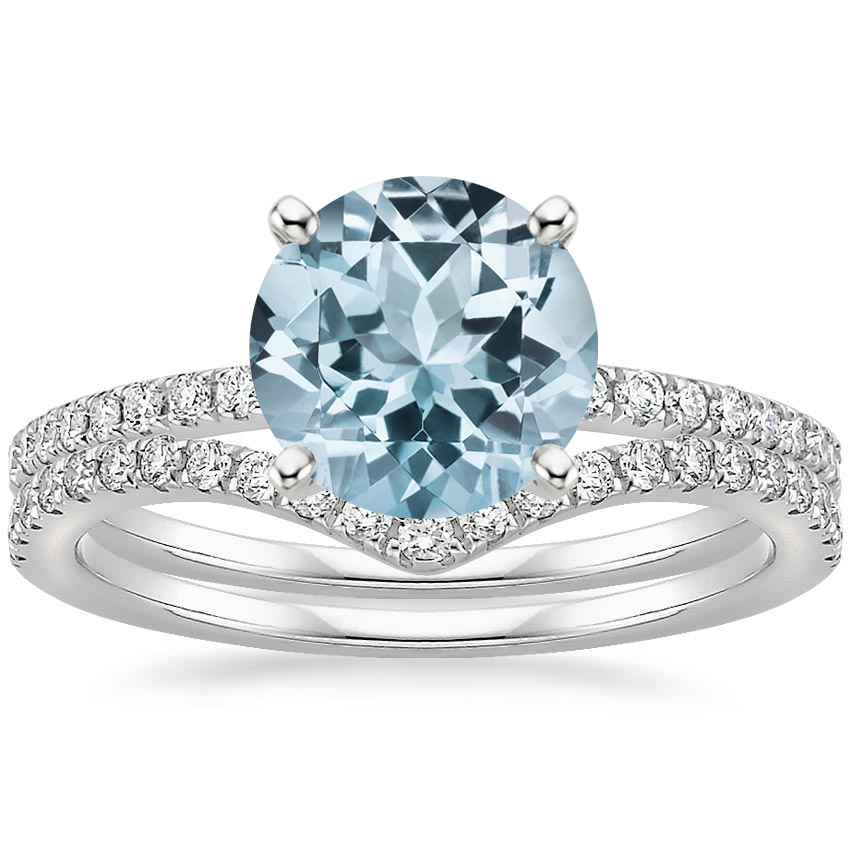 18KW Aquamarine Ballad Diamond Ring (1/8 ct. tw.) with Flair Diamond Ring (1/6 ct. tw.), top view