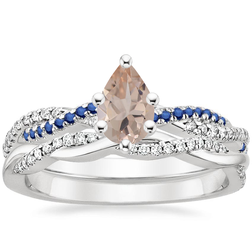 18K White Gold Petite Luxe Twisted Vine Sapphire and Diamond Ring with Petite Twisted Vine Diamond Ring (1/8 ct. tw.)