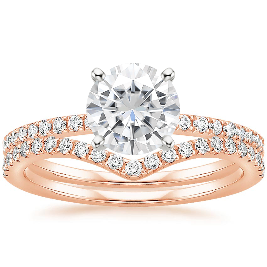14KR Moissanite Ballad Diamond Ring (1/8 ct. tw.) with Flair Diamond Ring (1/6 ct. tw.), top view