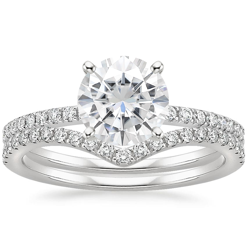 18KW Moissanite Ballad Diamond Ring (1/8 ct. tw.) with Flair Diamond Ring (1/6 ct. tw.), top view