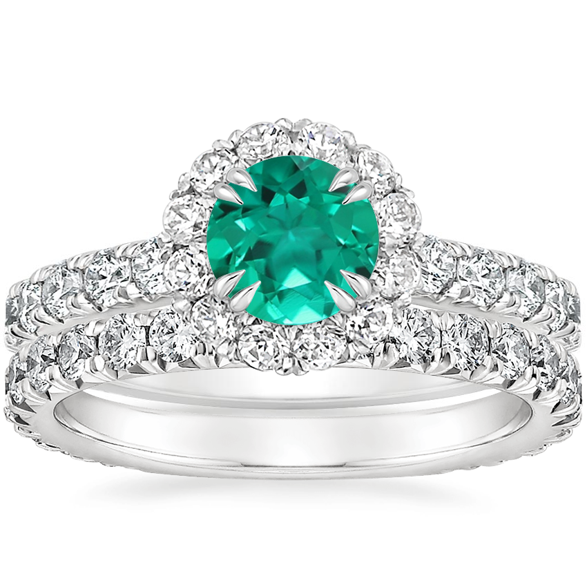 Platinum Luxe Sienna Halo Diamond Ring (3/4 ct. tw.) with Signature Luxe Sienna Diamond Ring (5/8 ct. tw.)