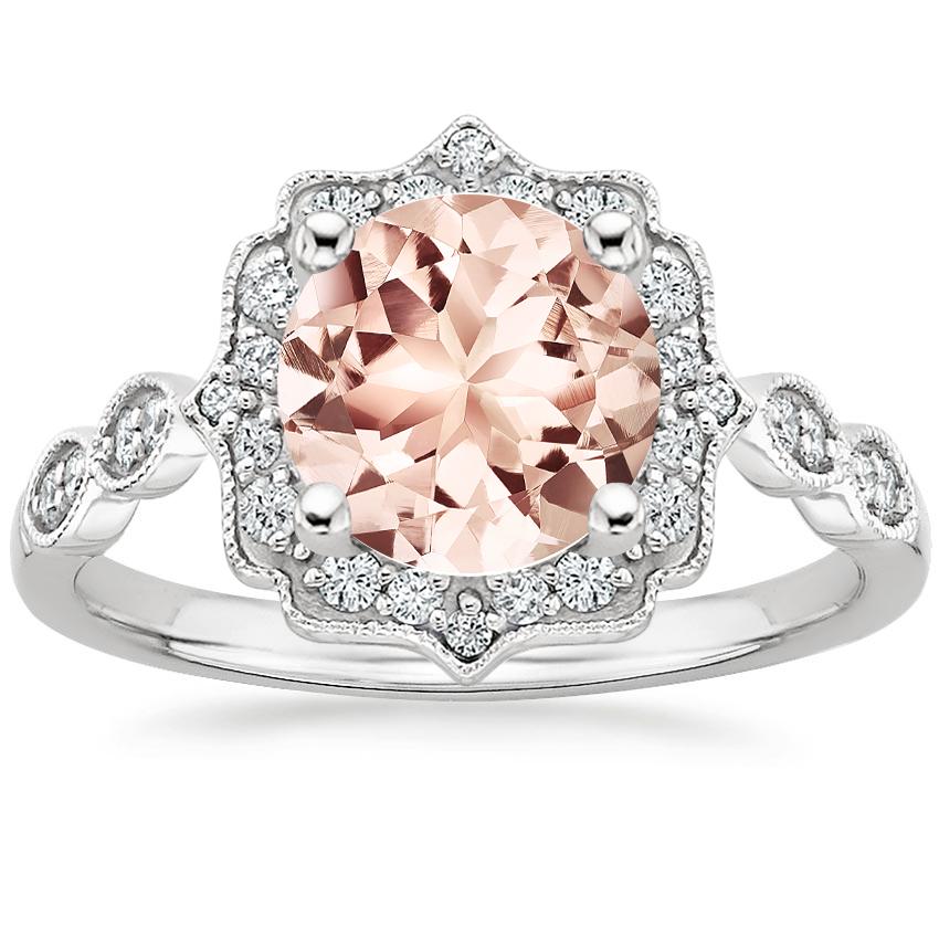 Morganite Cadenza Halo Diamond Ring In 18k White Gold
