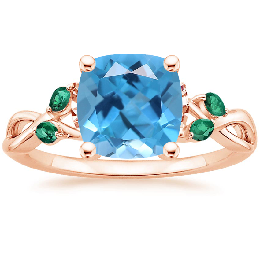 14K Rose Gold Willow Ring With Lab Emerald Accents, large top view
