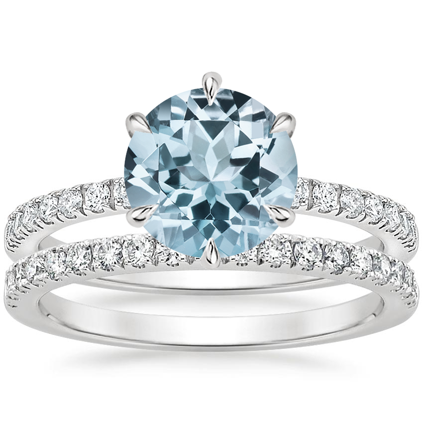 18KW Aquamarine Bliss Diamond Ring (1/6 ct. tw.) with Bliss Diamond Ring (1/5 ct. tw.), top view
