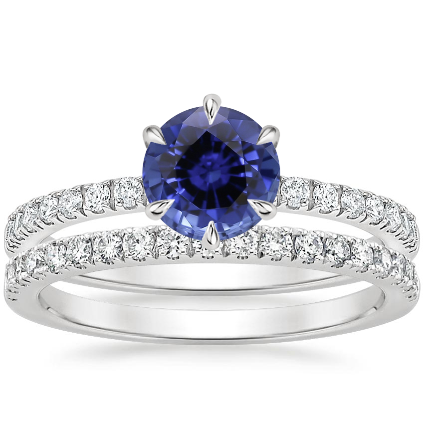 18KW Sapphire Bliss Diamond Ring (1/6 ct. tw.) with Bliss Diamond Ring (1/5 ct. tw.), top view