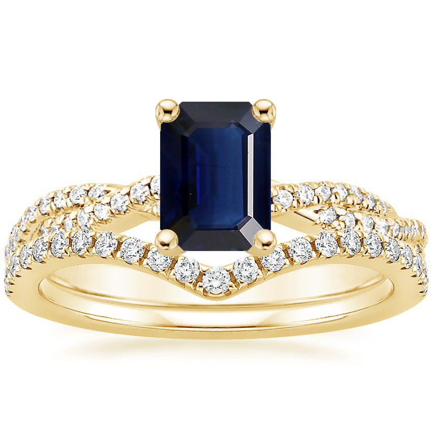 18K Yellow Gold Petite Luxe Twisted Vine Diamond Ring (1/4 ct. tw.) with Flair Diamond Ring (1/6 ct. tw.)