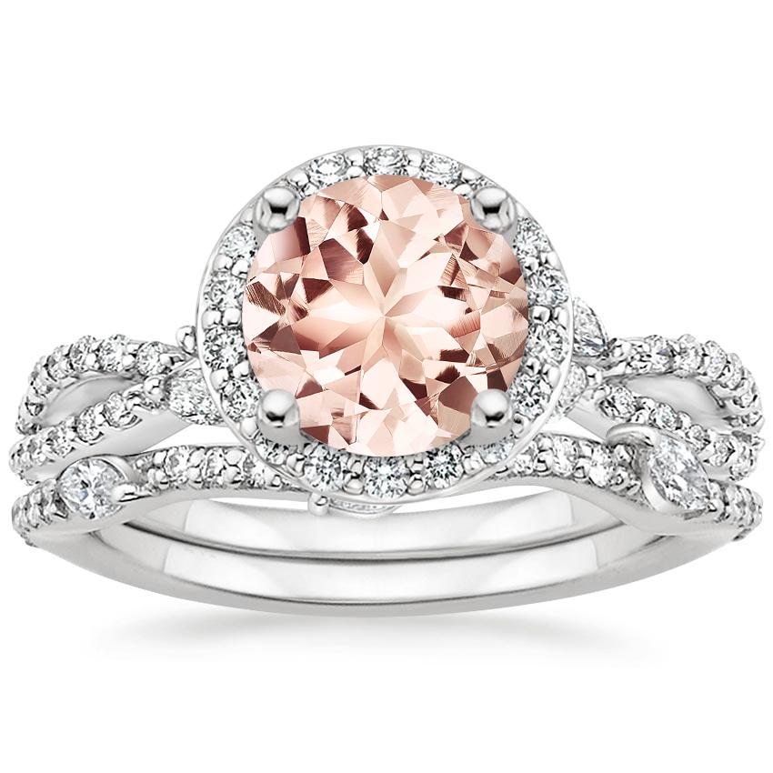18KW Morganite Luxe Willow Halo Diamond Bridal Set (5/8 ct. tw.), top view