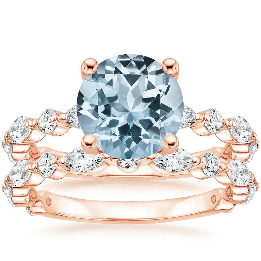 14KR Aquamarine Luxe Versailles Diamond Bridal Set, top view