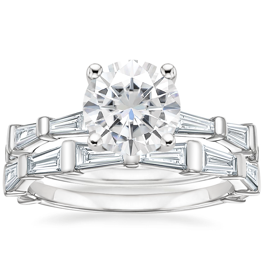 18KW Moissanite Memoir Baguette Diamond Bridal Set, top view