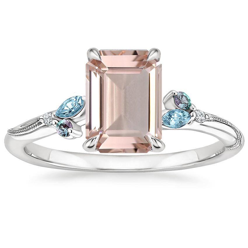 Platinum Camellia Indigo Milgrain Ring, large top view