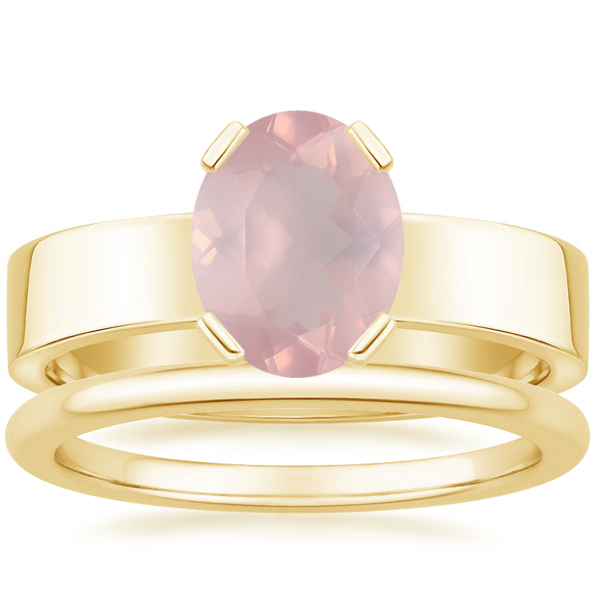 18K Yellow Gold Parker Ring with Petite Comfort Fit Wedding Ring