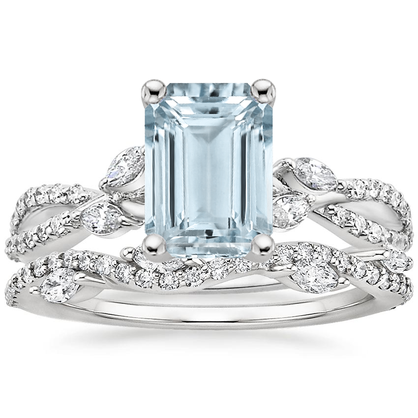 PT Aquamarine Luxe Willow Diamond Ring (1/4 ct. tw.) with Luxe Winding Willow Diamond Ring (1/4 ct. tw.), top view