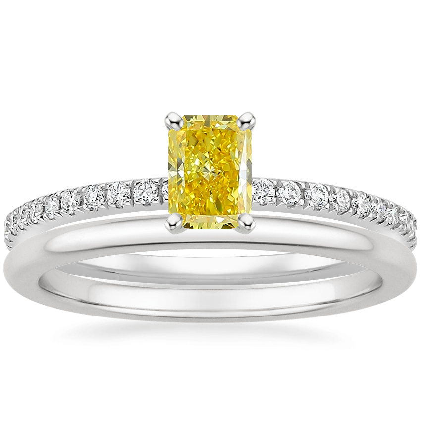 18K White Gold Luxe Ballad Diamond Ring 1 4 ct. tw. with Petite Comfort Fit Wedding Ring