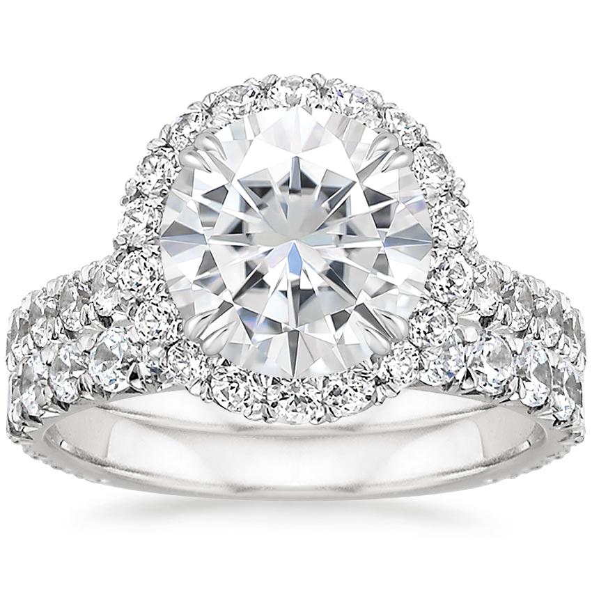 18KW Moissanite Luxe Sienna Halo Diamond Bridal Set (1 3/8 ct. tw.), top view