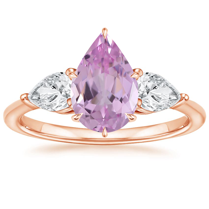 14K Rose Gold Luxe Opera Three Stone Diamond Ring, large top view