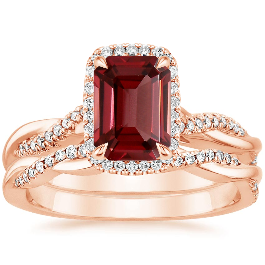 14K Rose Gold Petite Twisted Vine Halo Diamond Bridal Set (1/3 ct. tw.)