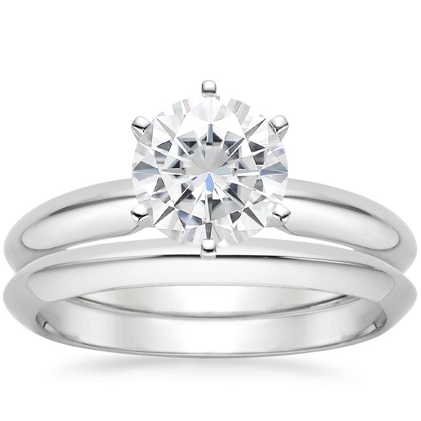 18KW Moissanite Six-Prong Classic Bridal Set, top view