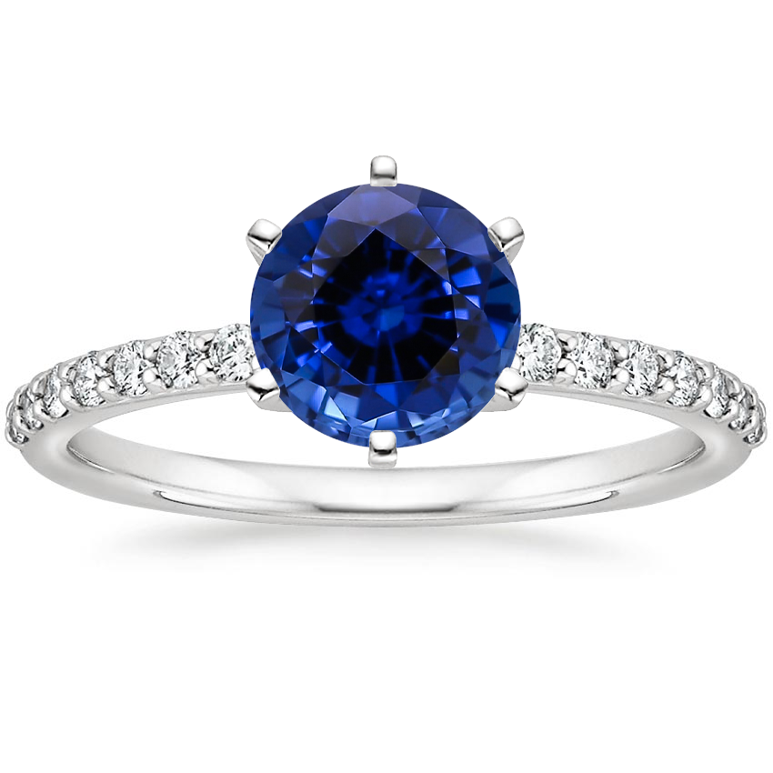 Lab Grown Sapphire Six Prong Petite Shared Prong Diamond Ring (1/5 ct. tw.) in 14K White Gold