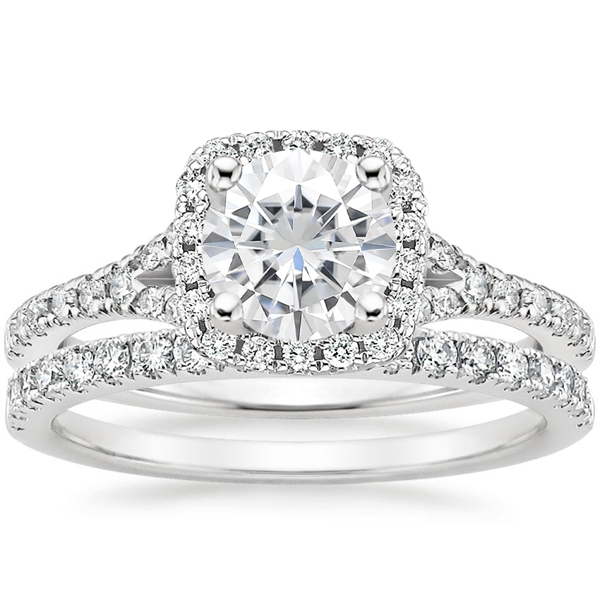 18KW Moissanite Joy Diamond Ring (1/3 ct. tw.) with Bliss Diamond Ring (1/5 ct. tw.), top view
