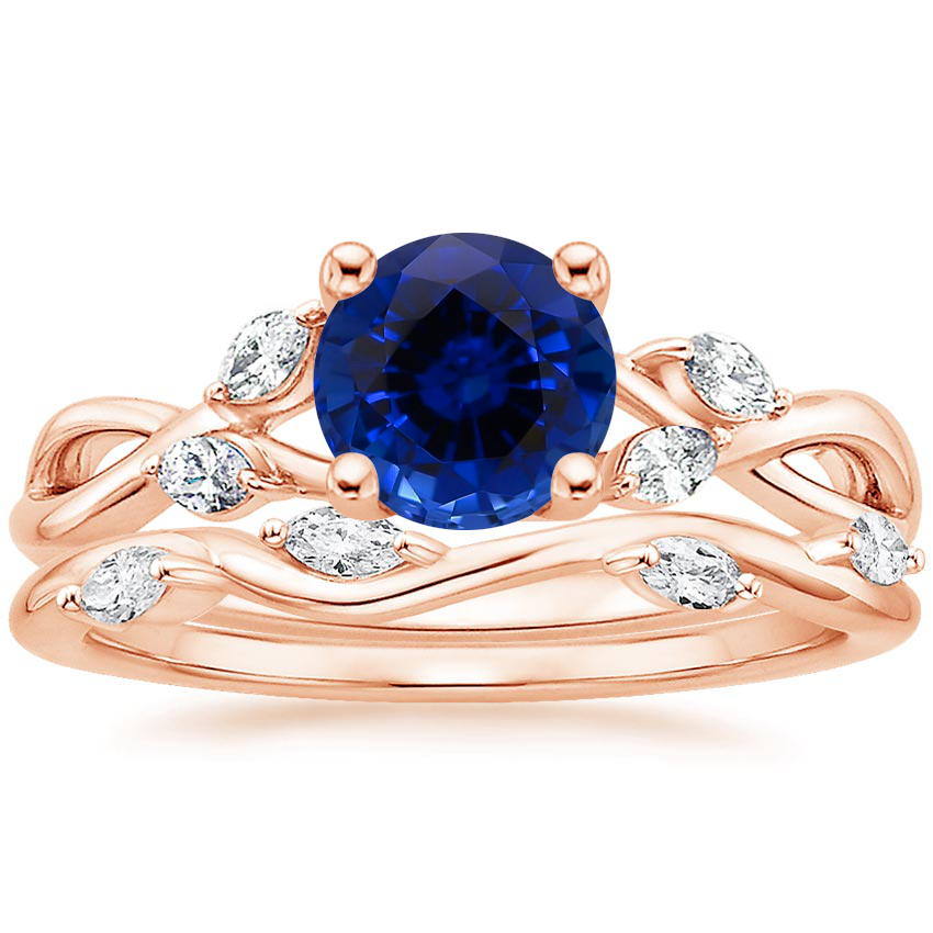 14KR Sapphire Willow Diamond Ring (1/8 ct. tw.) with Winding Willow Diamond Ring (1/8 ct. tw.), top view
