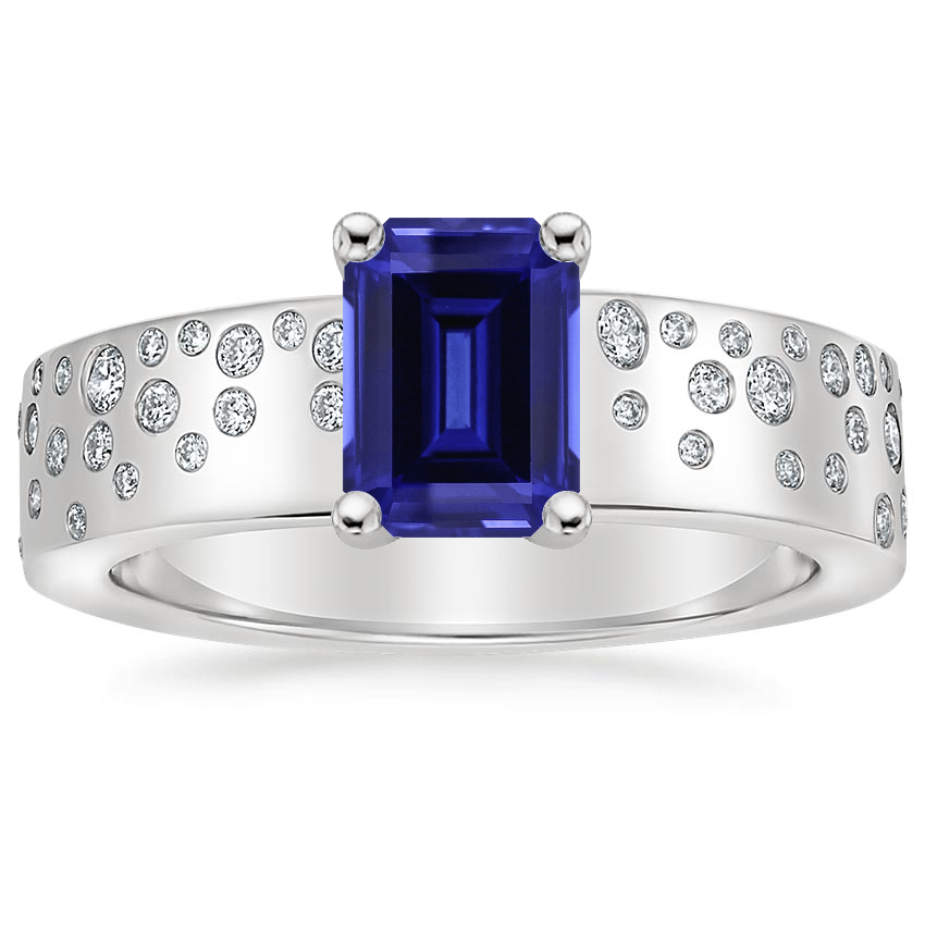 Sapphire Cascade Diamond Ring in 18K White Gold