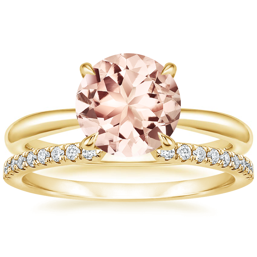 18KY Morganite Freesia Ring with Sia Diamond Open Ring, top view