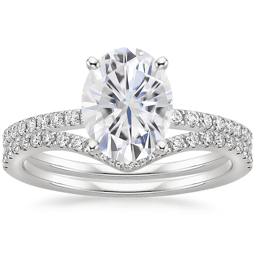 18KW Moissanite Ballad Diamond Ring (1/8 ct. tw.) with Flair Diamond Ring (1/6 ct. tw.), top view