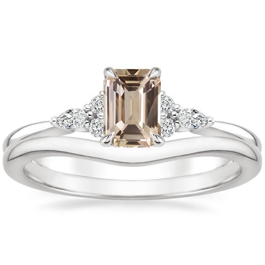 18K White Gold Nadia Diamond Ring with Petite Curved Wedding Ring