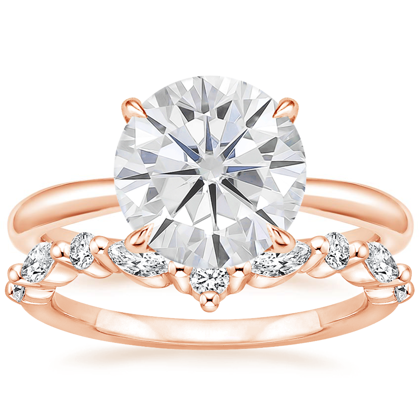 14KR Moissanite Freesia Ring with Curved Versailles Diamond Ring, top view