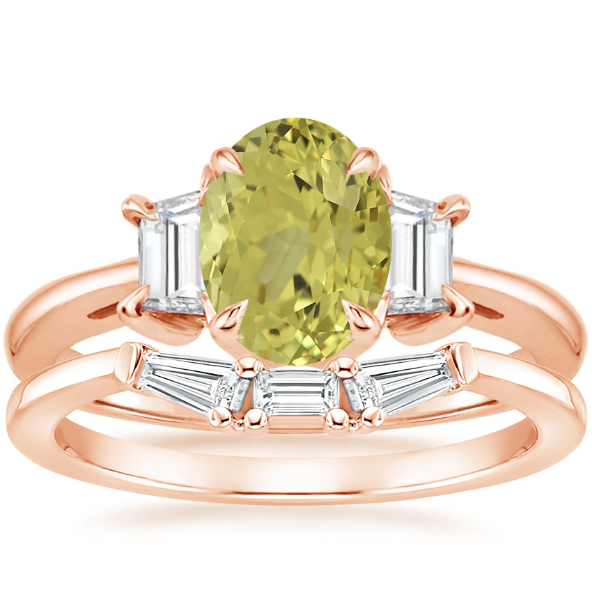 14K Rose Gold Embrace Diamond Ring with Tapered Baguette Diamond Ring