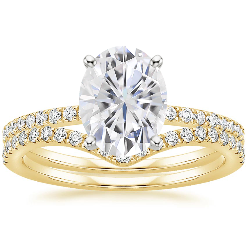 18KY Moissanite Ballad Diamond Ring (1/8 ct. tw.) with Flair Diamond Ring (1/6 ct. tw.), top view