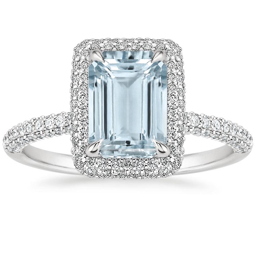 Aquamarine Valencia Halo Diamond Ring (1/2 ct. tw.) in 18K White Gold