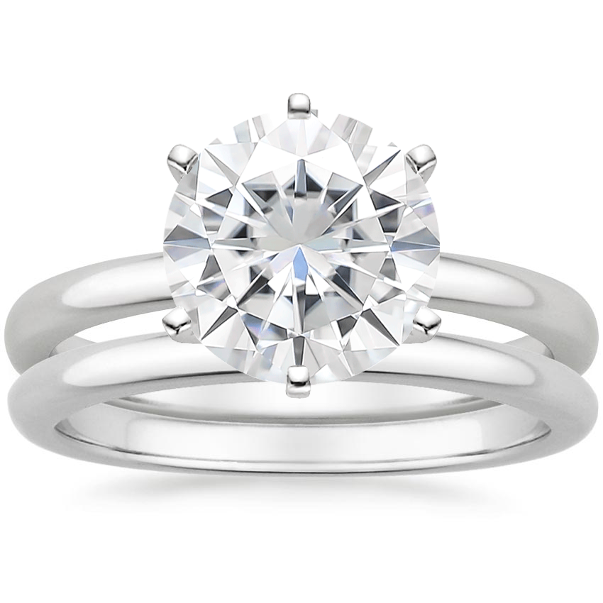 18KW Moissanite Six-Prong 2mm Comfort Fit Bridal Set, top view