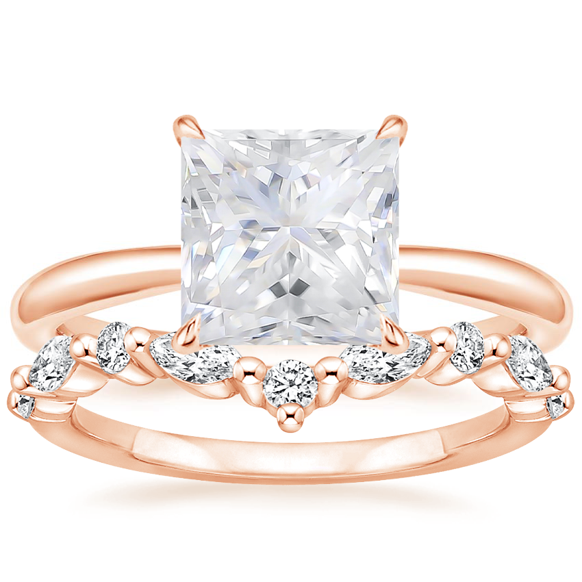 14KR Moissanite Freesia Ring with Curved Versailles Diamond Ring, top view