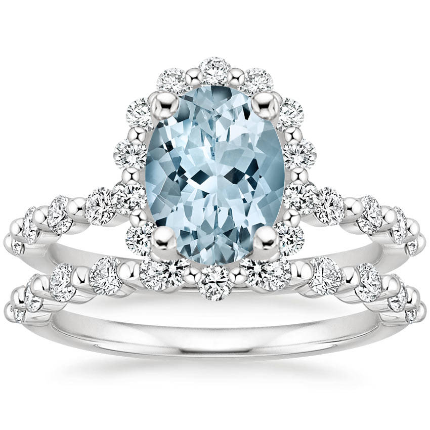 18KW Aquamarine Marseille Halo Diamond Bridal Set (3/4 ct. tw.), top view