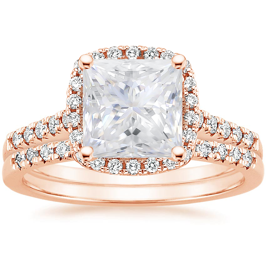 14KR Moissanite Odessa Diamond Ring (1/5 ct. tw.) with Sonora Diamond Ring (1/8 ct. tw.), top view