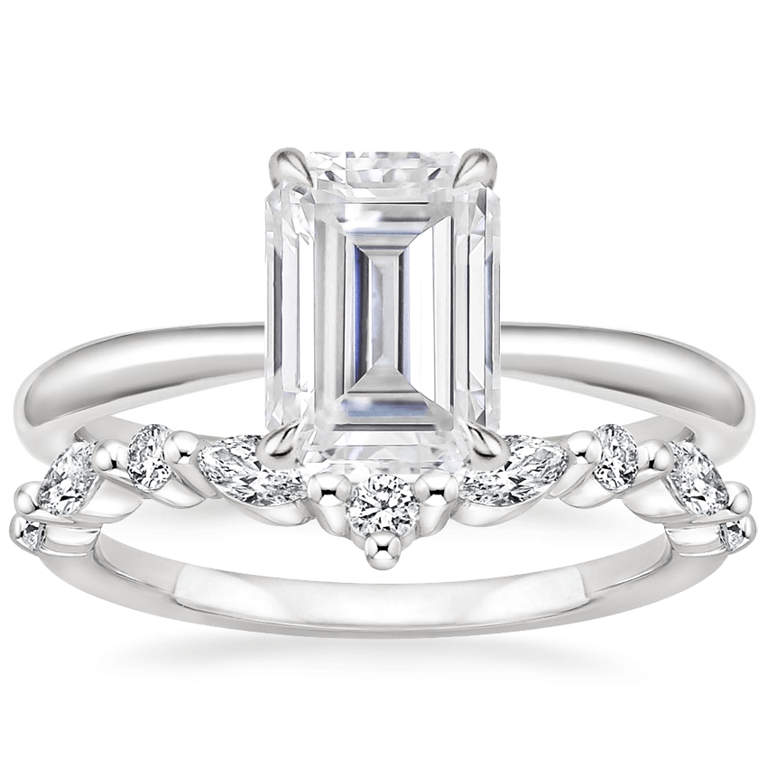 18KW Moissanite Freesia Ring with Curved Versailles Diamond Ring, top view